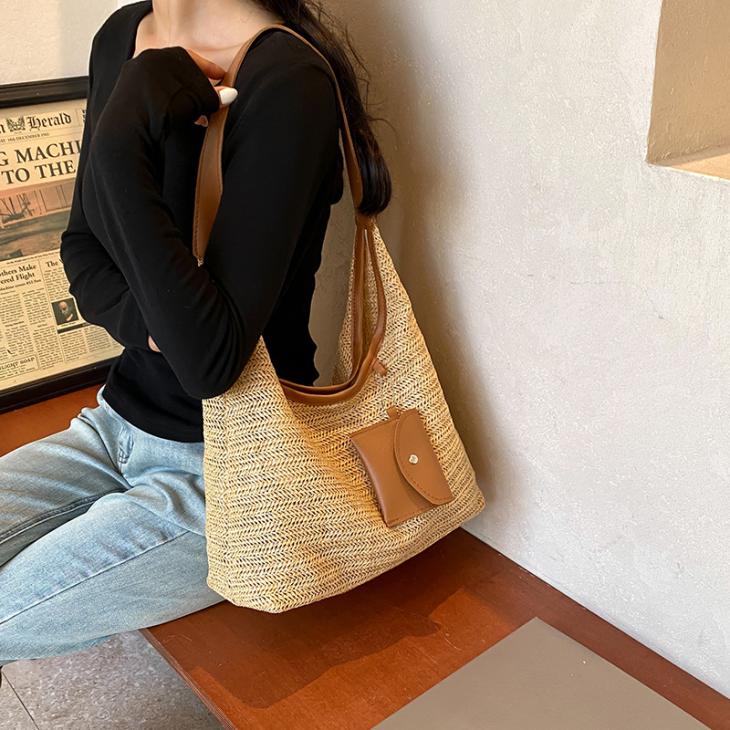 Shoulder Bags | Womens Slit bag in raffia and calfskin Bags Shoulder Bags