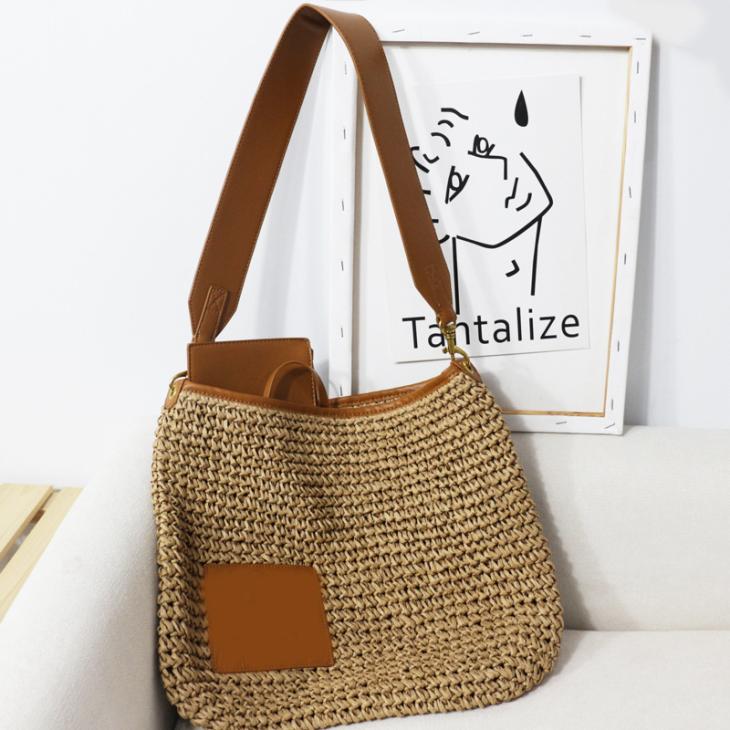 Shoulder Bags | Womens Slit bag in raffia and calfskin Bags Shoulder Bags